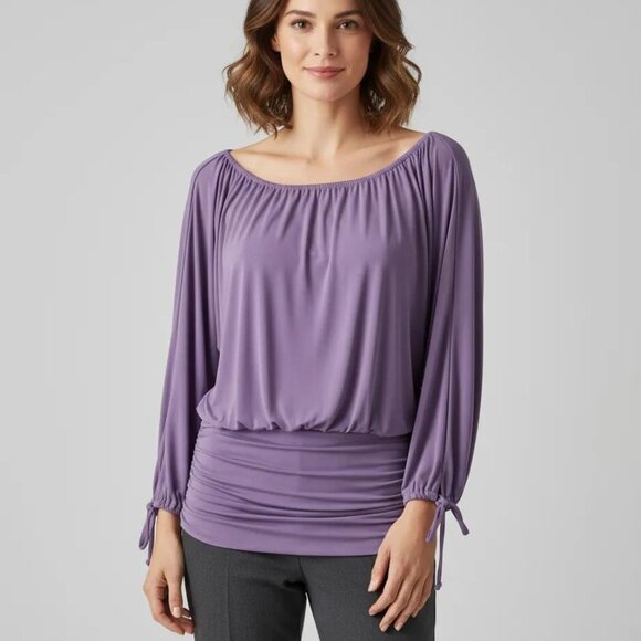 Worthington Women’s 3/4 Balloon Sleeve Ruched Blouse Purple Size Large - Picture 1 of 10